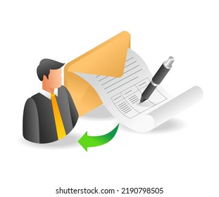 Llenar lista de correo electrónico digital en ilustración isométrica y plana