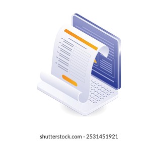 Het invullen van de online computer registratieformulier isometrische illustratie
