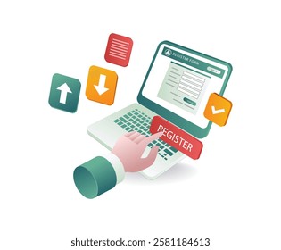Filling out the online computer registration form illustration concept
