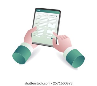 Filling out the online personal data form with a tablet