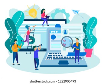 Filling in the questionnaire online, a job application form, online resume filling, online testing, visa and online concept tax return filling. Vector illustration.