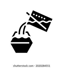 filling resin in bowl glyph icon vector. filling resin in bowl sign. isolated contour symbol black illustration