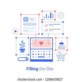 Filling the site. Doodle flat design icon vector illustration concept. 