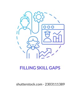 Filling skill gaps blue gradient concept icon. Microtraining best practice abstract idea thin line illustration. Online training and reskilling. Isolated outline drawing. Myriad Pro-Bold font used