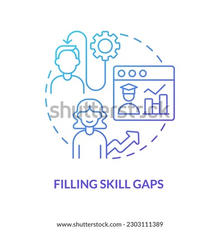 Filling skill gaps blue gradient concept icon. Microtraining best practice abstract idea thin line illustration. Online training and reskilling. Isolated outline drawing. Myriad Pro-Bold font used