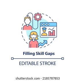 Filling Skill Gaps Concept Icon. Microtraining Best Practice Abstract Idea Thin Line Illustration. Online Training. Isolated Outline Drawing. Editable Stroke. Arial, Myriad Pro-Bold Fonts Used