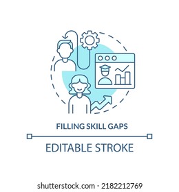 Filling skill gaps turquoise concept icon. Microtraining practice abstract idea thin line illustration. Online training. Isolated outline drawing. Editable stroke. Arial, Myriad Pro-Bold fonts used