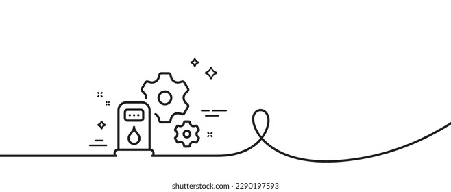 Icono de línea de estación de relleno. Una línea continua con curl. Señal de mantenimiento de gasolineras o gasolineras. Símbolo de combustible diesel. Cinta de contorno simple de la estación de relleno. Patrón de curva de bucle. Vector