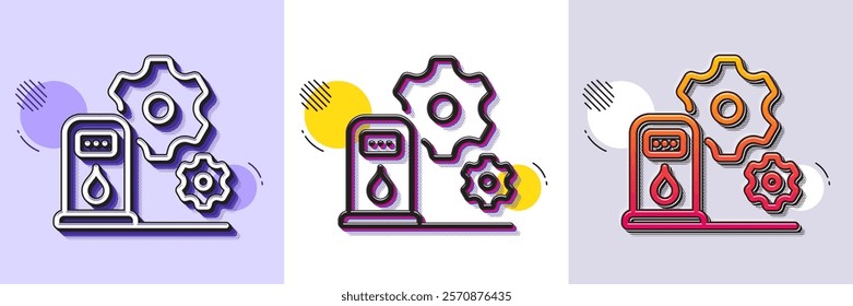 Filling station line icon. Halftone dotted pattern. Gradient icon with grain shadow. Petrol or gas station maintenance sign. Diesel fuel symbol. Line filling station icon. Various designs. Vector