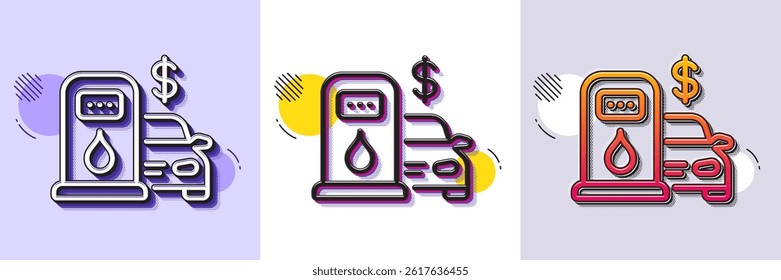 Filling station line icon. Halftone dotted pattern. Gradient icon with grain shadow. Gas station sign. Diesel or Petrol fuel symbol. Line filling station icon. Various designs. Vector