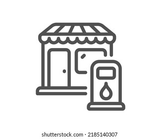 Filling station line icon. Petrol or gas station sign. Diesel fuel symbol. Quality design element. Linear style filling station icon. Editable stroke. Vector