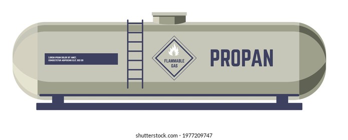 Filling Station, Propane In Container, Storage For Industrial And Domestic Purposes. Dangerous Liquid For Charging, Gasoline Or Fuel, Canister With Gasoline Or Oil. Vector In Flat Style Illustration