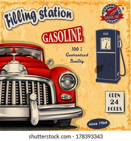 Filling station retro poster