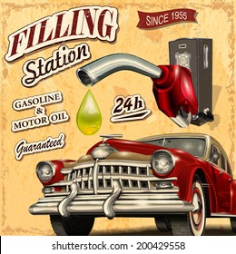 Filling station retro poster