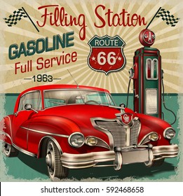 Image result for vintage car filled with gas illustration