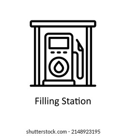 Filling Station vector outline icon for web isolated on white background EPS 10 file