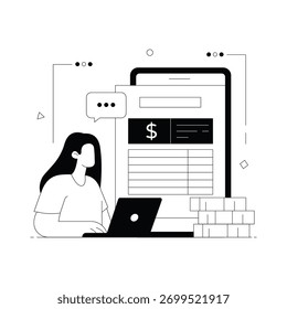 Preenchimento e envio de documento de fatura on-line Solid Vetor Illustration 