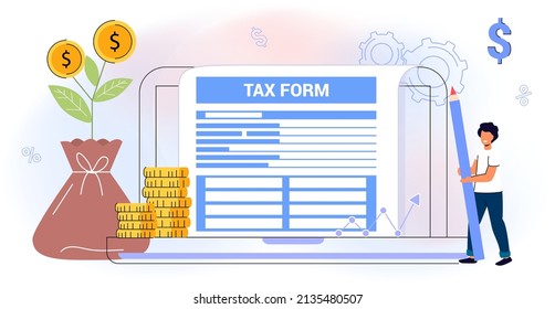 Filling tax from Analyzing financial data Online tax payment Return as document for VAT payment calculation Financial taxation refund or get back overpaid money from government vector illustration