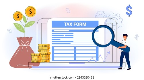 Llenar impuesto de Analizar datos financieros Pago de impuestos en línea Devolución como documento para el cálculo del pago del IVA Devolución de impuestos financieros o devolución de dinero sobrepagado de la ilustración vectorial del gobierno