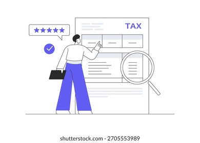 Filling tax form payment return, financial control report, audit, accounting concept. Flat Cartoon Vector Illustration, icon Stylish abstract design landing page web