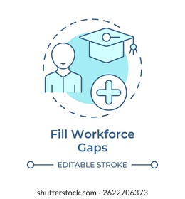 Filling workforce gaps soft blue concept icon. Targeted recruitment for company development. Hiring forecasting. Round shape line illustration. Abstract idea. Graphic design. Easy to use blog post
