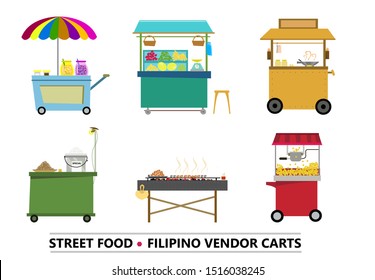 Fillipino Common Vendor Cart or stall set part 1. Editable Clip Art.