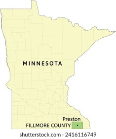 Fillmore County and city of Preston location on Minnesota state map