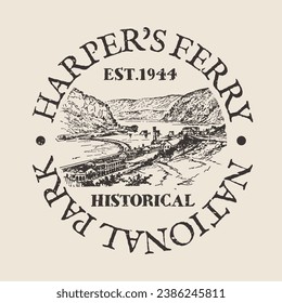 Fillmore St, Harpers Ferry, WV, USA Silhouette Postal Passport. Stamp Round Vector Icon. Design Travel Postmark. 