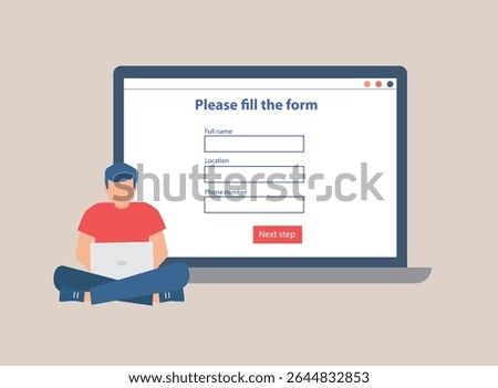 Fills the registration form on the laptop