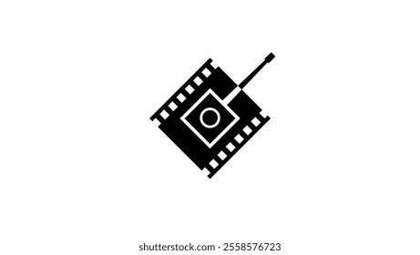 Film about war,Film Strip like tank Top View, black isolated silhouette