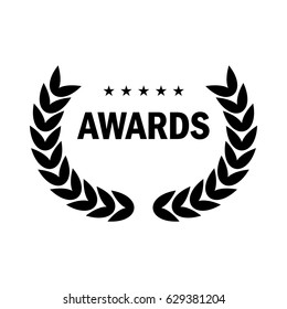 Film Award For The Best Film In The Form Of Logo With Laurel Branch. Movie Theater, Cinematic Award, Movie Premiere. Flat Vector Cartoon Illustration. Objects Isolated On White Background.