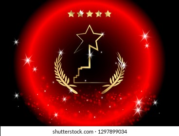 Film Award For The Best Film. Movie PARTY Gold STAR AWARD Statue Prize Giving Ceremony. Golden Stars Prize Concept, Silhouette Statue Icon. Films And Cinema Symbol Stock, Vector Academy Awards Icon