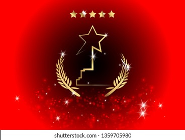 Film Award for the best film. Movie PARTY Gold STAR AWARD Statue Prize Giving Ceremony. Golden stars prize concept, Silhouette statue icon. Films and cinema symbol stock, vector Academy awards icon