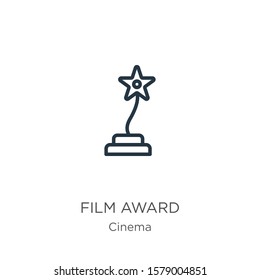 Film award icon. Thin linear film award outline icon isolated on white background from cinema collection. Line vector sign, symbol for web and mobile