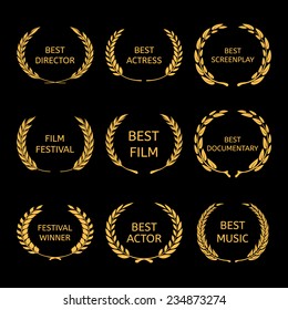 Film Awards, gold award wreaths on black background Vector 