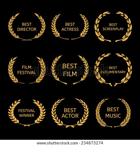 Film Awards, gold award wreaths on black background Vector  Stockfoto © 