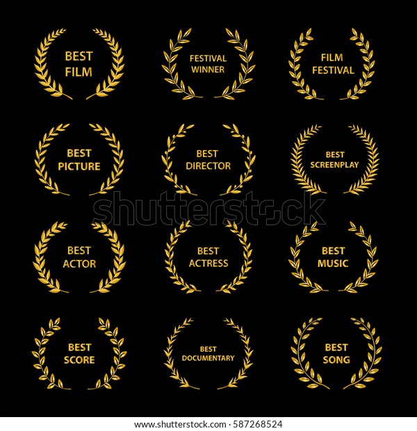 Film Awards. Gold award wreaths on black
background. Vector
illustration.