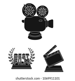 Film awards and prizes black icons in set collection for design. The World Film Academy vector symbol stock web illustration.