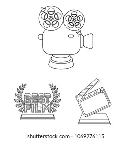 Film awards and prizes outline icons in set collection for design. The World Film Academy vector symbol stock web illustration.