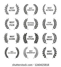 Film Awards. Set Of Black And White Silhouette Award Wreath. Vector Illustration.