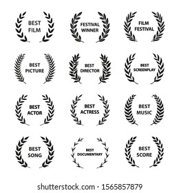 Film Awards. Set of black and white silhouette award wreath. Vector illustration. svg