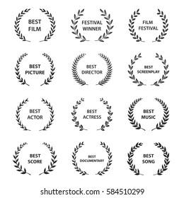 Film Awards. Set of black and white silhouette award wreath.  Vector illustration. svg