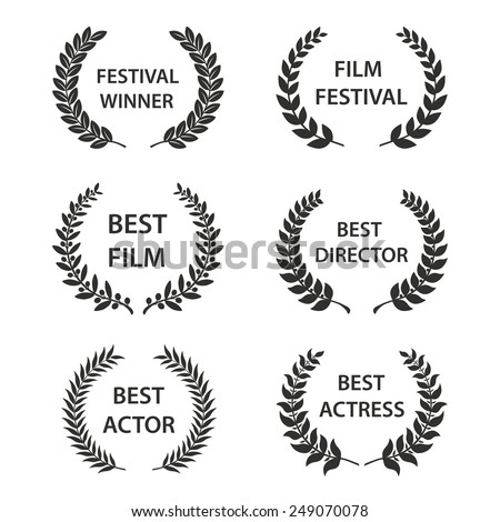 Film Awards. Set of black and white silhouette award wreaths. Vector eps 10 illustration. Stockfoto © 