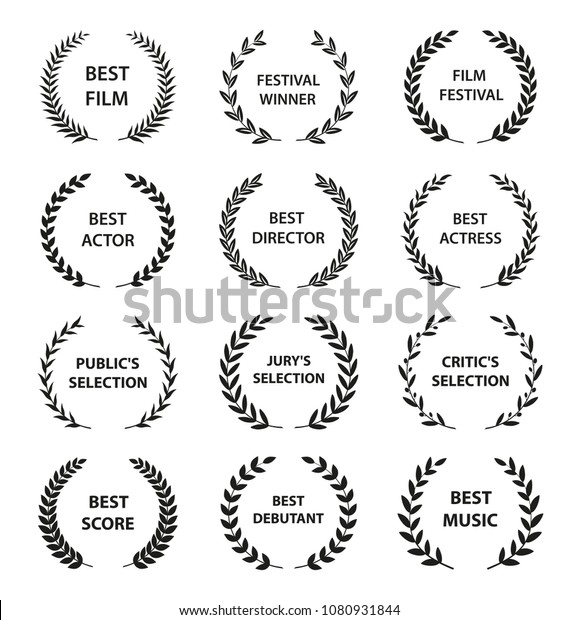Film Awards. Set of black and white\
silhouette award wreath. Vector\
illustration.