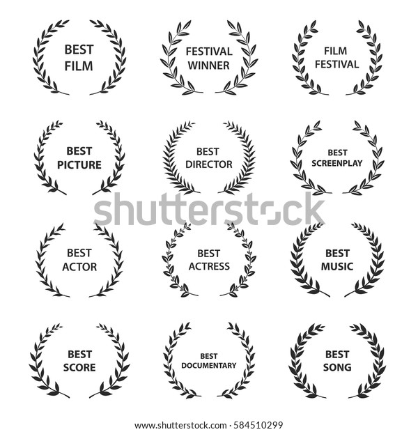 Film Awards. Set of black and white\
silhouette award wreath.  Vector\
illustration.