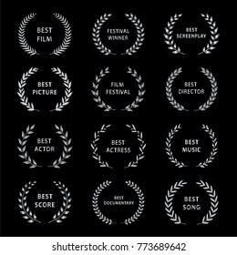 Film Awards. Silver award wreaths on black background. Vector illustration.