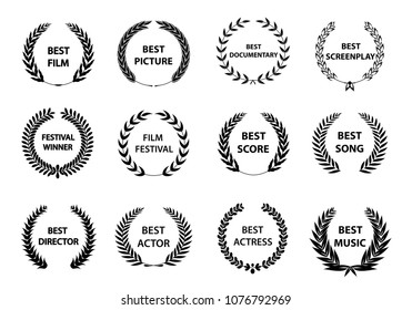 Film awards wreaths set. Film awards logo. Best award vector, award logo, winner logo, film festival nominee.Vector illustration