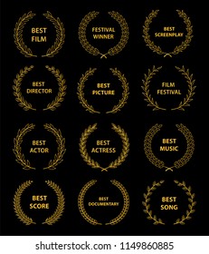 Film Awards Wreaths Set.  Film Awards Logo. Best Award Vector, Award Logo, Winner Logo, Film Festival Nominee.Vector Illustration