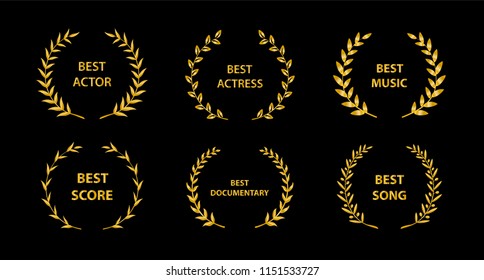 Отключить для языка: русский

Film awards wreaths set.  Film awards logo. Best award vector, award logo, winner logo, film festival nominee.Vector illustration