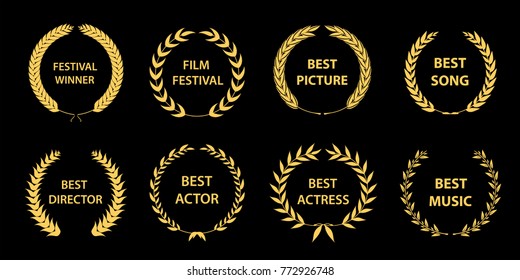 Film awards wreaths set.  Film awards logo. Best award vector, award logo, winner logo, film festival nominee.Vector illustration